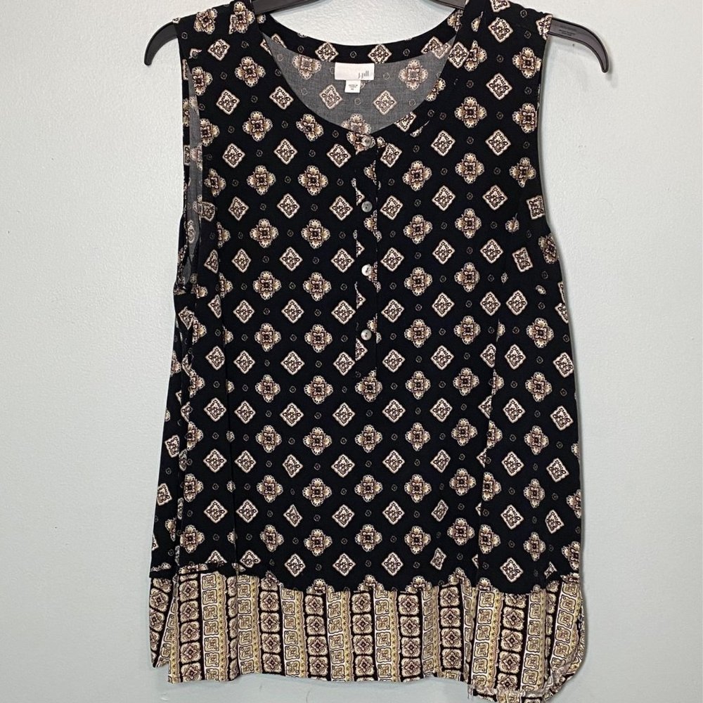 J. Jill Womens Sleeveless Printed Tunic Top XL Black/Brown Diamond Pattern
